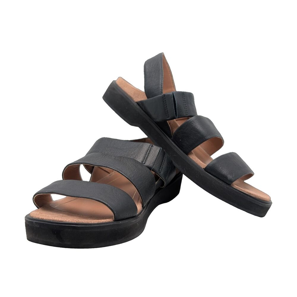 Vionic Black Leather Platform Sandals Slingback Size Womens 6.5
